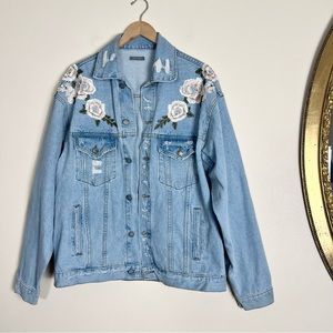 Carmar The Audrey Akoya Rose Embroidered Blue Denim Jacket Size Small